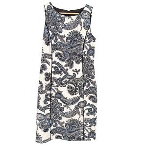 Talbots Women's Sz 4 Fresco Paisley Sheath Dress Sleeveless White Blue Black EC